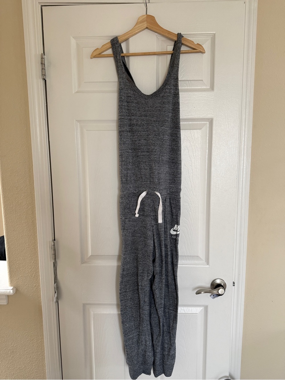 Nike Heather Gray Ribbed Sleeveless Jumpsuit with Drawstring